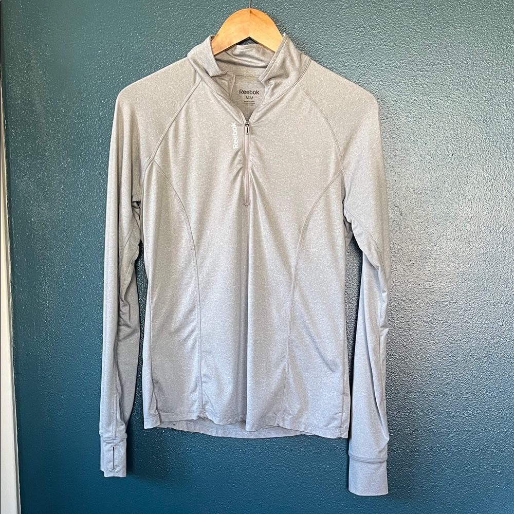 Reebok Gray Long-Sleeve Quarter Zip Performance Hoodie